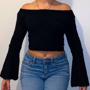 Jack by BB Dakota black fuzzy long sleeve crop top size XS